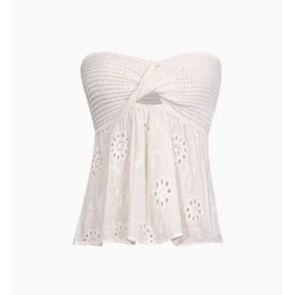 ✨Micas Knot Front Knit Embroidered Tube Sz XS Top Beige✨ - Picture 5 of 10